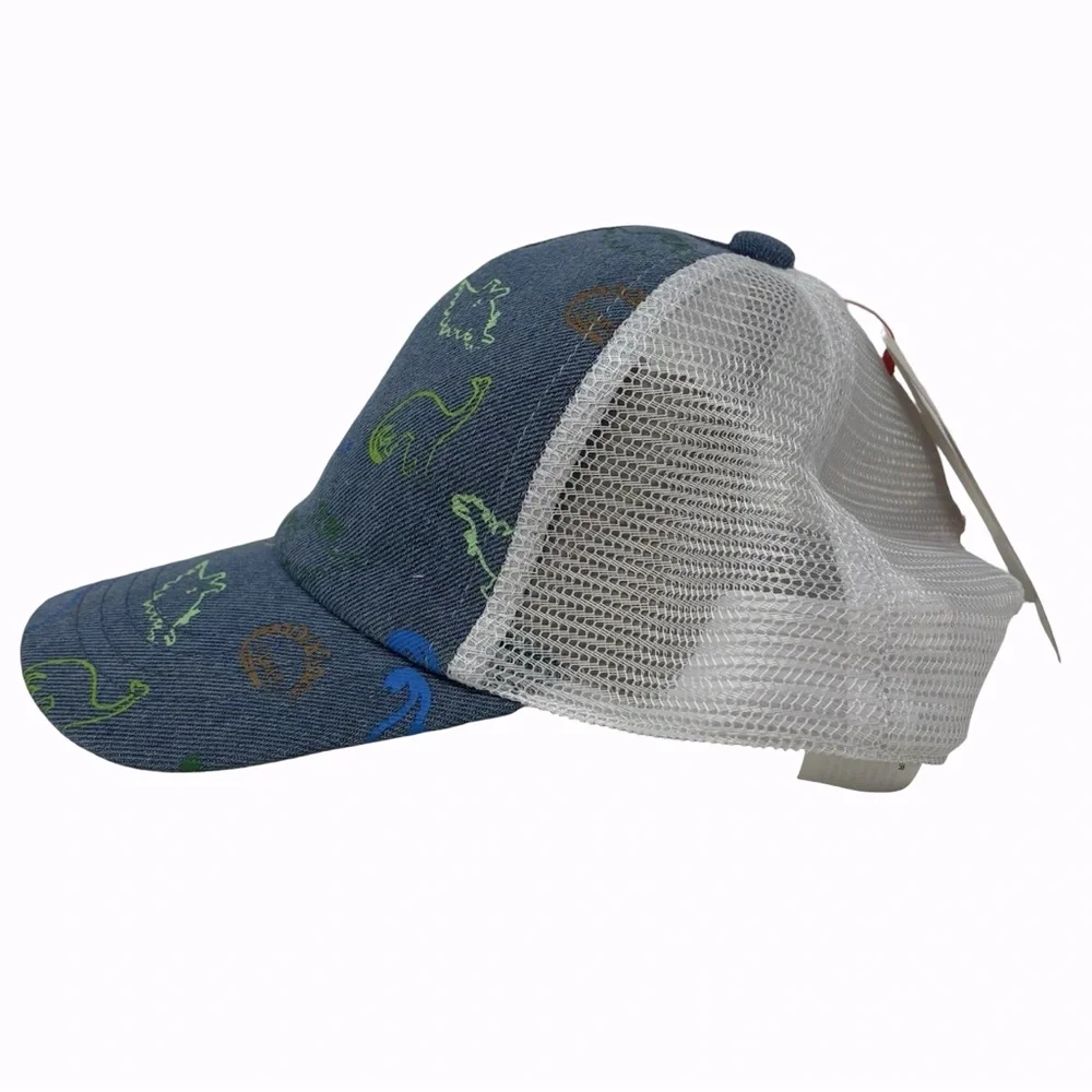 Cat & Jack Dinosaur Denim Baseball Hat Adjustable Snapback Trucker Mesh Cap OSFM